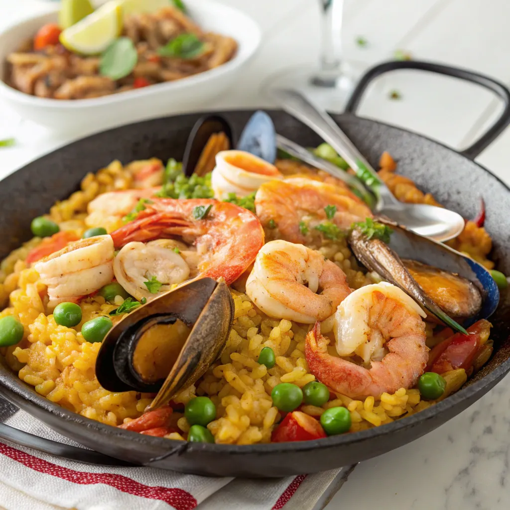 A serving of Paella with seafood