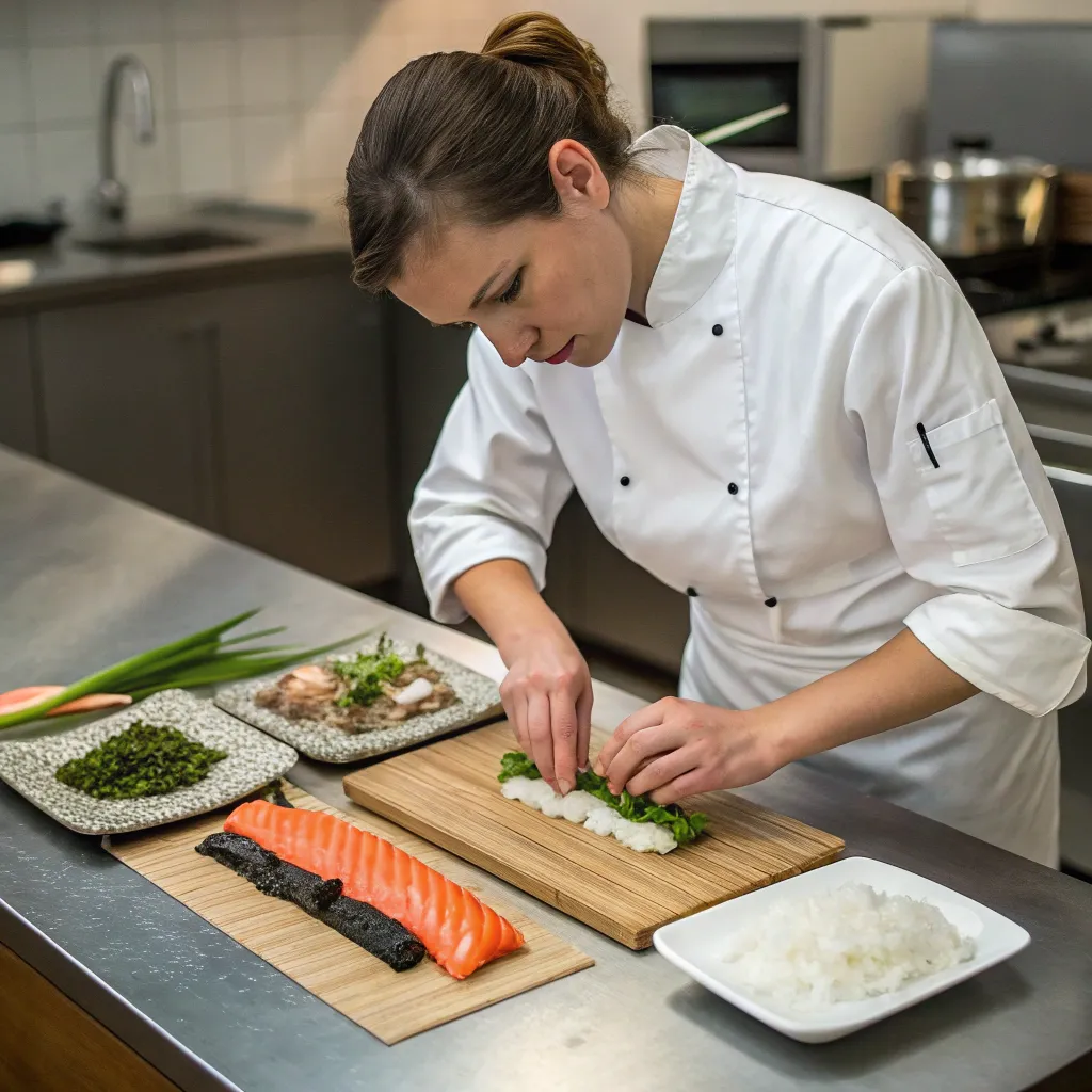 Emily Thompson preparing sushi